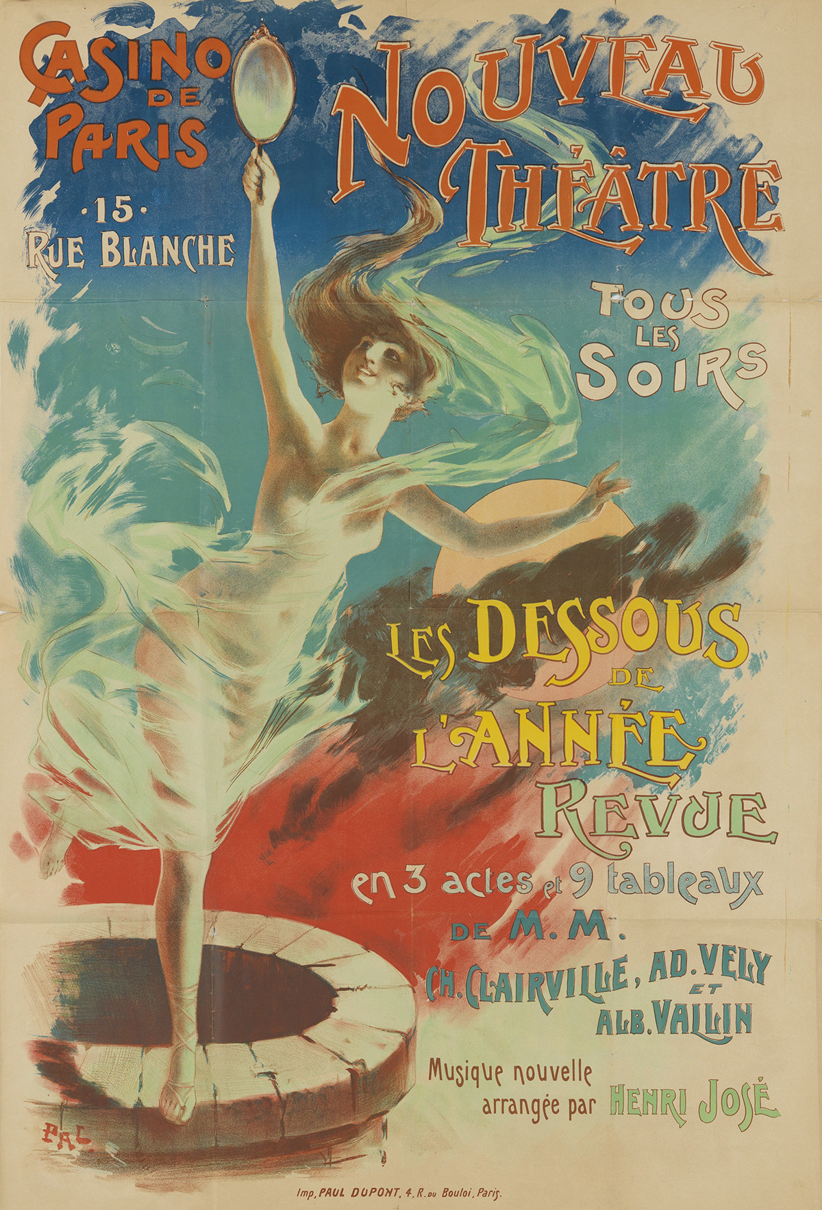 VARIOUS ARTISTS. [CASINO DE PARIS / FOLIES BERGÈRE.] Two posters. Circa 1890s. Sizes vary, each approximately 47x32 inches, 119x81 cm.